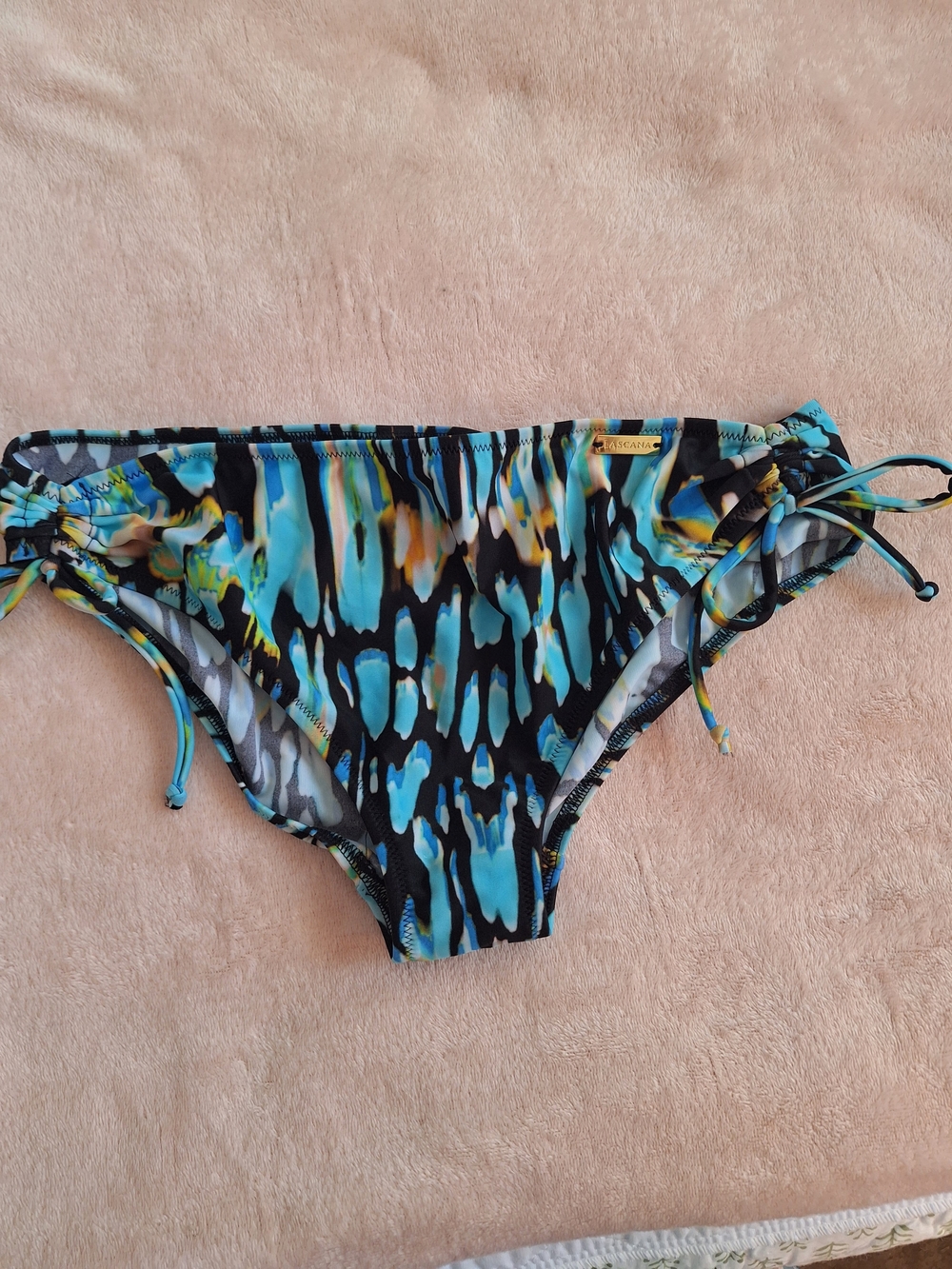 Lascana Blue & Black Abstract Tie-Side Bikini Bottom Size 6